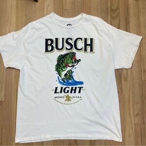 Busch Light T-Shirt 2XL White Fish Graphic Beer Spirits Breweriana Casual Tee